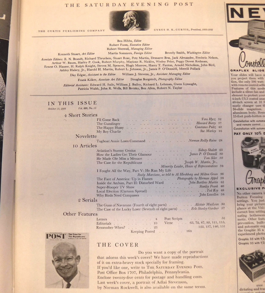 Saturday Evening Post October 13, 1956 N. Rockwell cover 1950's Ads Styles Autos - Image 3 of 4