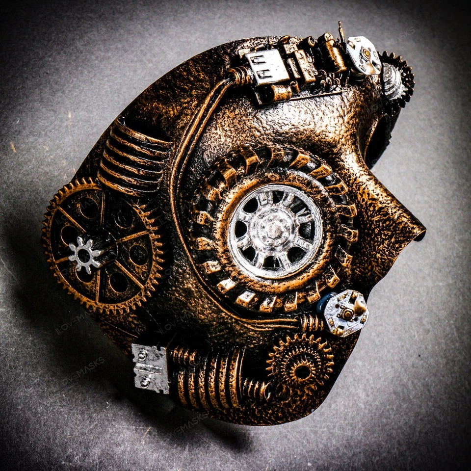 Steampunk Phantom Half Face Halloween Night Party Masquerade Masks with LED GOLD - Image 4 of 4