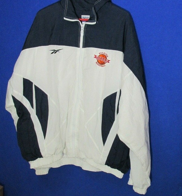 VINTAGE UCONN HUSKIES BASKETBALL JACKET COAT REEBOK WHITE/BLUE XXLARGE
