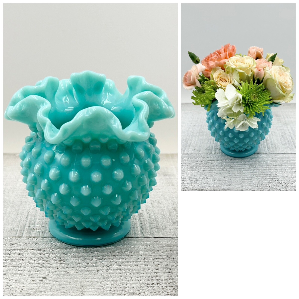 Vtg 1955 FENTON TURQUOISE Hobnail 4.5