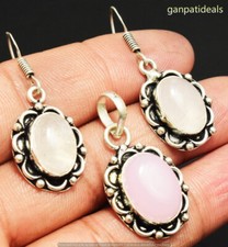 Rose Quartz Gemstone 925 Silver Plated Earring Pendant Jewelry EPS-1070