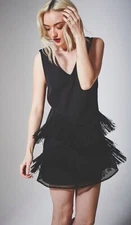 ALLIK ALLI K Black Greta Fringe Mesh Boxy Shift Mini Dress S = 4/6 Anthropologie