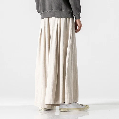 Mens Cotton Linen Casual Pants Large Wide Leg Pants Loose Fit Trousers Solid - Picture 5 of 21