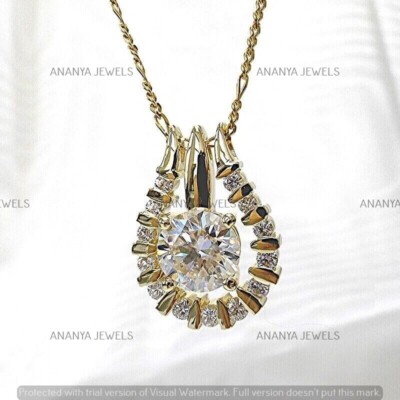 2 CT Round Cut Lab-Created Diamond U Shaped Pendant 18'' 14K Yellow Gold Plated