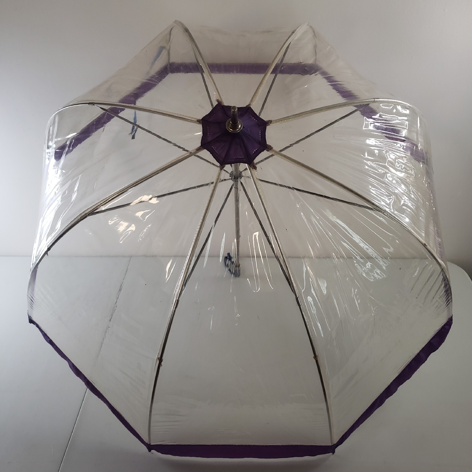 Vintage HS Clear Dome Umbrella 33" Transparent Bubble Parasol Rain Gear