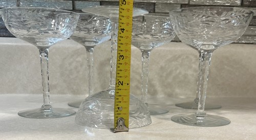 Set 6 Stunning Hollow Diamond Honeycomb Cut Etched Crystal Champagne Saucers - Picture 5 of 7