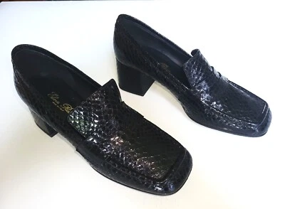 Chaussures femme mocassin cuir croco verni noir - Elena RICCI – T38 italien - Photo 1/4
