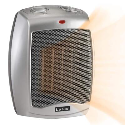 1500W 9.2 In. Gray Electric Tabletop Ceramic Space Heater Adjustable Thermostat