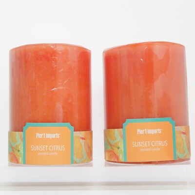 2 Pier 1 Sunset Citrus, Bougie Agrume Embrase 3'' x 4'' Pillar Candles, Retired