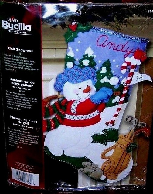 Bucilla Discontinued GOLFING SNOWMAN Felt Christmas Stocking Kit 85436