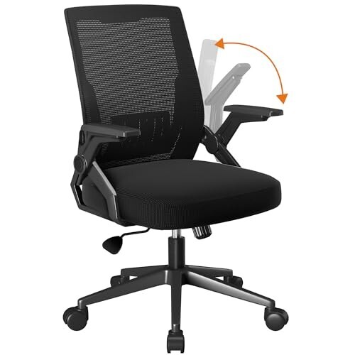 Office Chair with Flip-Up Armrests - Ergonomic Mesh Desk Chair, Black