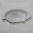 Vintage GLASBAKE Milk Glass Fish Shaped Serving  Baking Dish 9.5” J-2145 *USA*