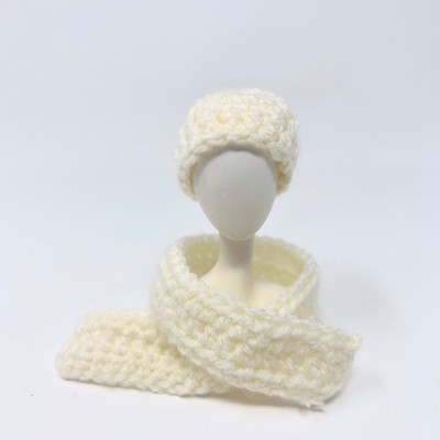 Barbie 12 Inch Doll Fashion Handmade White Knit Scarf & Beanie Hat Accessories