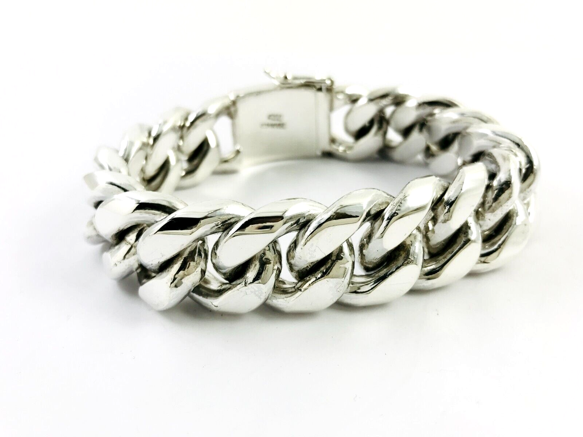 Very Heavy Taxco Mexico 925 Sterling Silver Curb Chain Bracelet