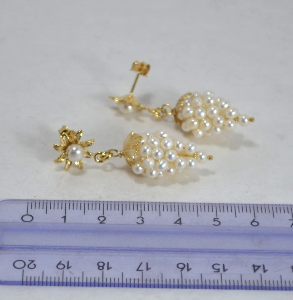 ORECCHINI ARGENTO 925 DORATO GRAPPOLI CON PERLE DI FIUME AGHT 0908 - Immagine 3 di 3