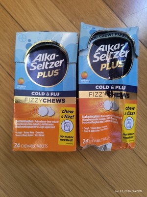 48 Alka Seltzer Plus Cold & Flu Fizzy Chews 24 Tablets Each Orange EXP 3/27