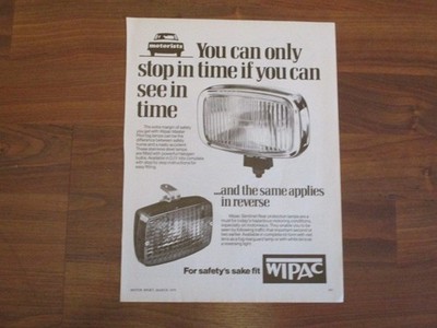 Vintage UK Magazin Werbung 1979 - Wipac Nebelscheinwerfer. 28 cm x 21 cm ca.