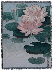 Jacquard woven tapestry throw - fringed - Japanese Water Lily
