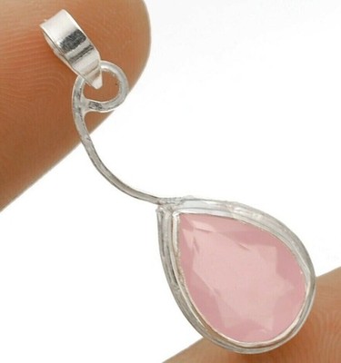 Natürlicher Rosenquarz 925 Sterlingsilber Anhänger Schmuck 1 1/4'' lang @B17-8