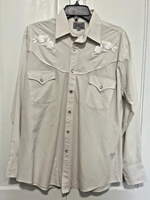 Vintage ELY DIAMOND Men's Large White Pearl Snap Long Sleeve Western Shirt