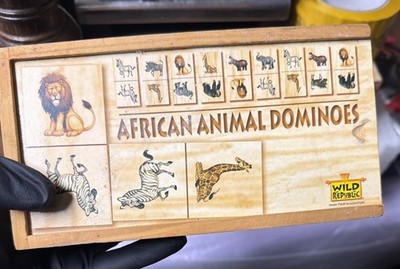 African Animal Dominoes Wooden Box Set Wild Republic Educational Game
