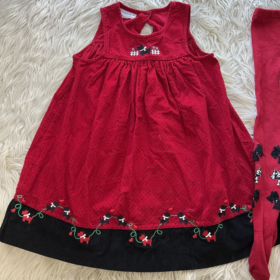 Vestido De Colección Y2K Samantha Says Rojo Lunares Pana Scotty Dog Niñas 6X Foto 2 de 4