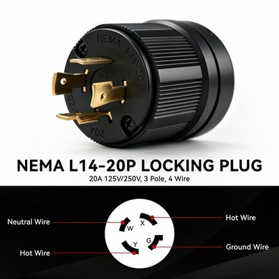 NEMA L14-20P Locking Plug   20A 125/250V Twist Lock Male Generator Connector