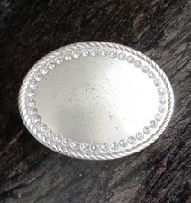 Silver Belt Buckle With Rhinestone Rim