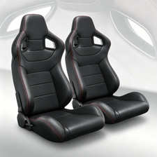 Pair Of Reclinable Racing Bucket Seats Pvc Leather W Slider For Jeep Black Pair Of Reclinable Racing Bucket Seats Pvc Leather W Slider For Jeep Black
