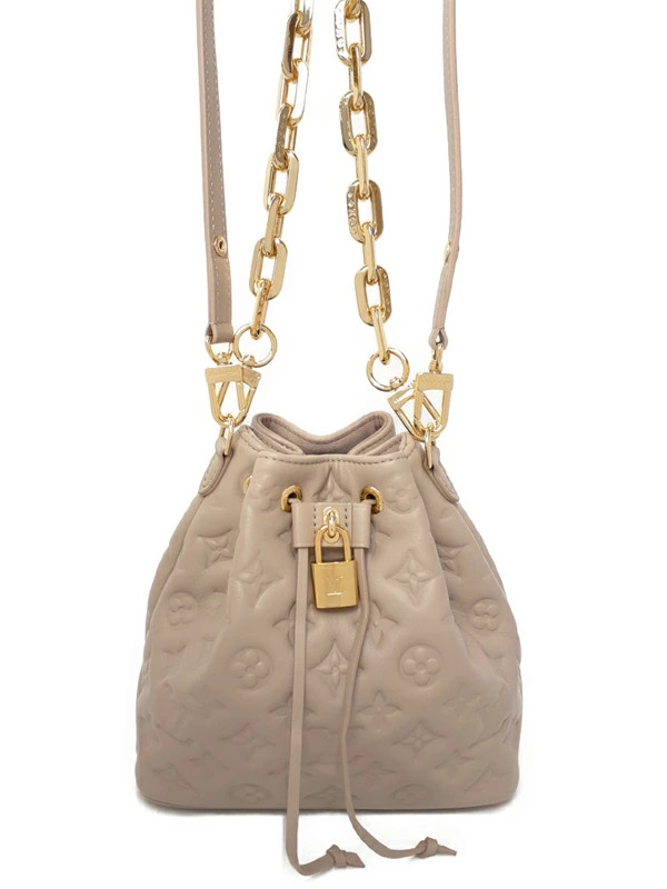 Louis Vuitton Monogram Coussin Bucket M26530 Leather Beige Shoulder Bag #TB3180
