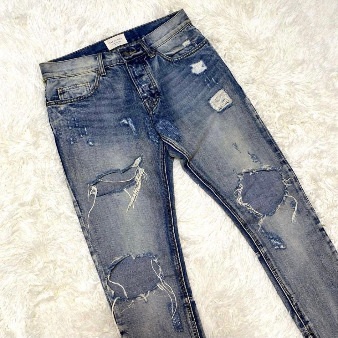 Rare Fear Of God Hem Zip Destroy Knee Crush Skinny thumbnail 3