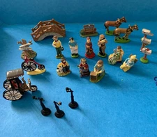 22 Vintage China Pewter Figures Painted -People, Horses, Bicycle, Bridge Misc