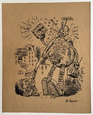 Robert Crumb Drawing on old paper (Handmade) signed  & stamped artwork