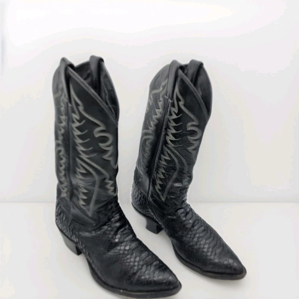 Vintage Justin Black Snake Skin Cowboy Western Boots Mens Sz 8.5 D/6046 USA Made - Изображение 2 из 4