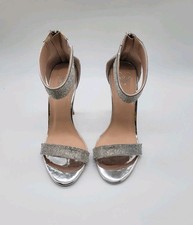 Windsor Size 9 Silver Rhinestone Stiletto Heels Ankle Open Toe Skylar