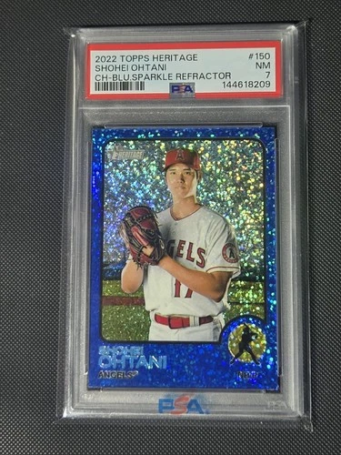 🐐 Shohei Ohtani  2022 Topps Heritage Chrome Blue Sparkle #150 PSA 7