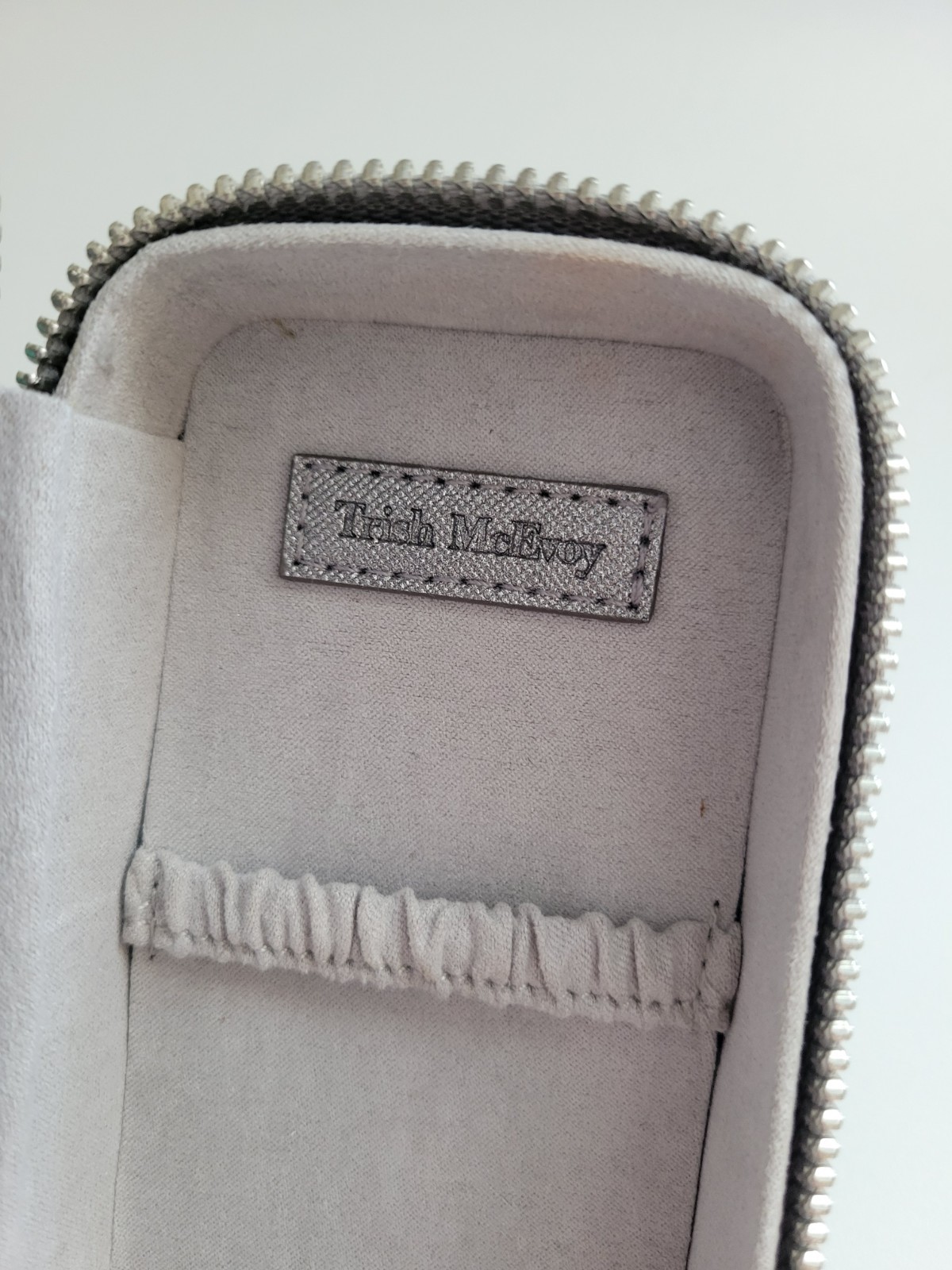 Trish Mcevoy Small Case Metallic Silver Cosmetics Brushes Travel Case 5" x 3"