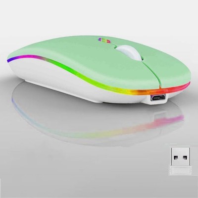 Guiheng Wireless Bluetooth Mouse,LED Dual Mode Rechargeable Silent Slim green