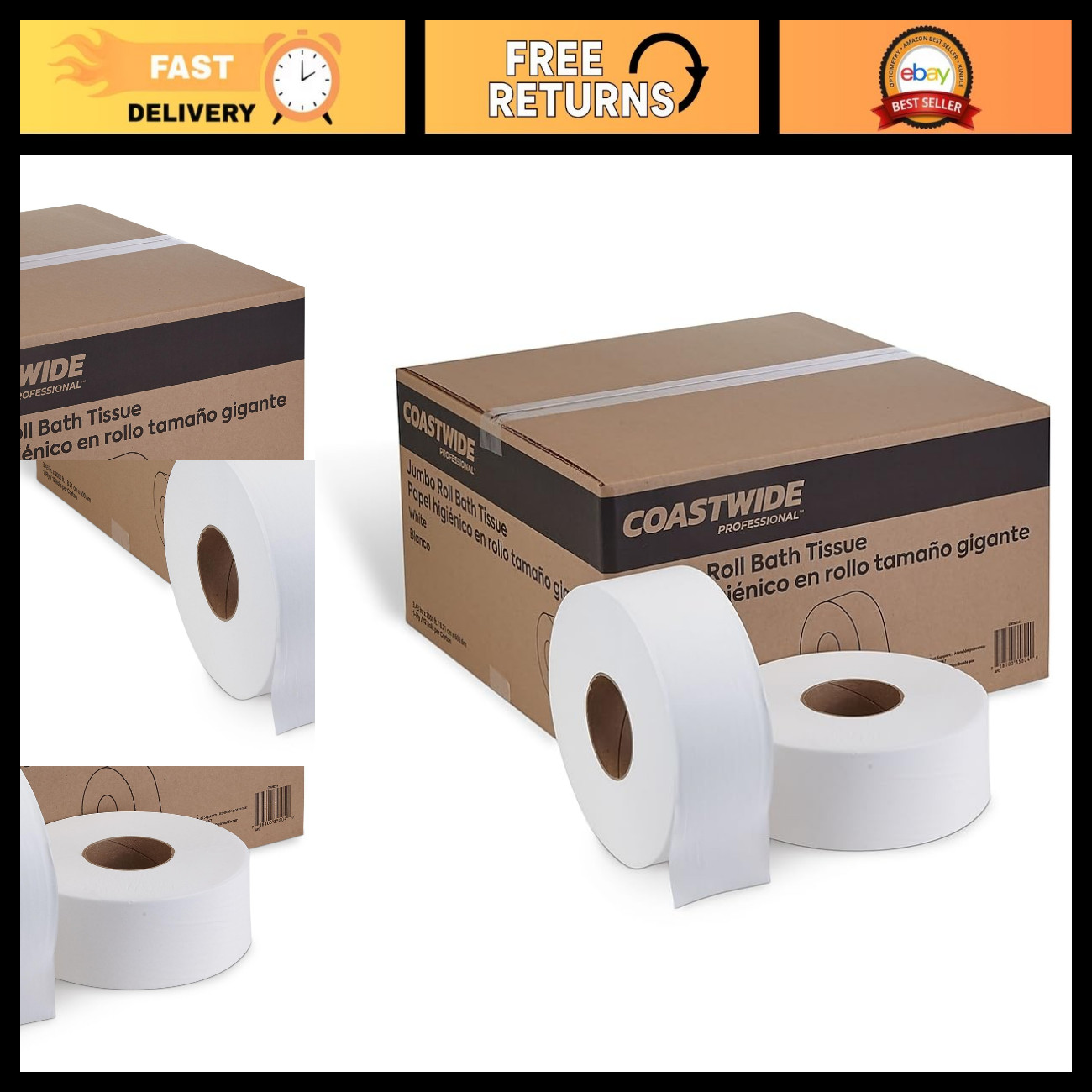 Jumbo Toilet Paper 1-Ply White - 12 Rolls, Soft & Absorbent, Ideal for Home & Of