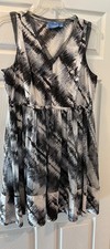 Vera Wang Women’s Watercolor Black & White Dress A-Line Sheer Lined Size XL