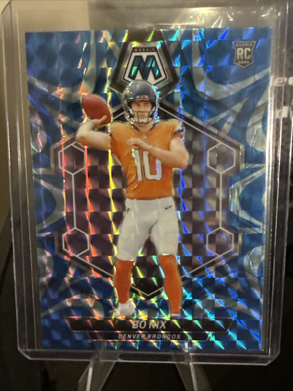 2024 Panini Mosaic Bo Nix #312 Blue Reactive Prizm Rookie Card (RC) Broncos