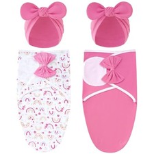 2 Pack Adjustable Soft Cotton Blend Newborn Baby White Hot Pink hot Pink