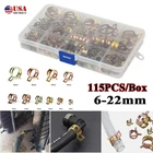 115PCS 6-22mm Car Fuel Silicone Vacuum Line Hose Spring Clip Clamps Fasteners
