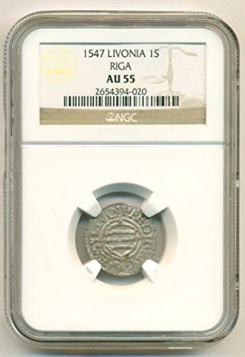 Livonia (Latvia) Hermann von Bruggeney 1547 Silver Schilling AU55 NGC