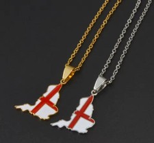 Silver or Gold England Flag Necklace Saint George's Cross St Country Map Outline