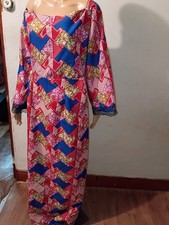 African Print Kaftan Dress for Women Pink Blue Gold Red Traditional Pattern