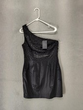 ABS Collection Dress Womens 10 Black One Shoulder Embellished Party Mini Fit