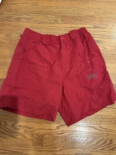 EUC AFTCO Fishing Shorts Men’s Red Nylon Sz 34w Button fly Elastic Waist