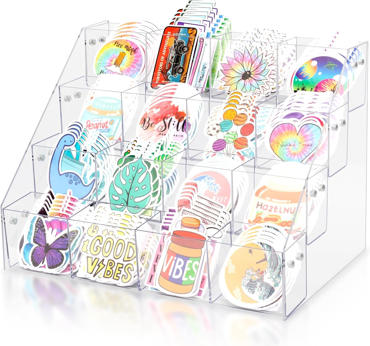 PH PandaHall 4-stufiger Acryl Aufkleber Displayständer Transparent 22,5x18,2x40 Cm