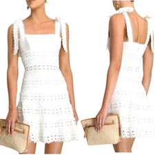 Zimmermann Kirra Dress Size 2 AU 12/US 8 Linen Ivory Tie Shoulder Eyelet Mini